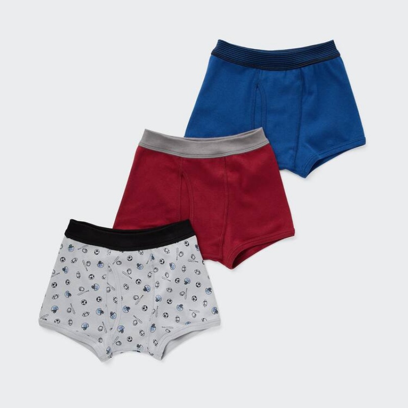 Uniqlo Sports Boxer (Three Pairs) Kids\' Underwear Grey / Red / Blue | CKHAEJ972