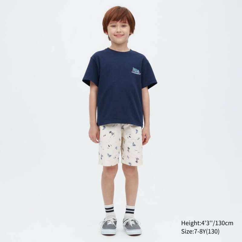 Uniqlo Stretch Printed Easy Kids' Shorts White | VYFSDB671