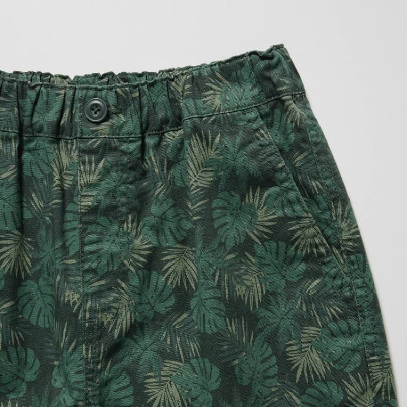 Uniqlo Stretch Printed Easy Kids' Shorts Dark Green | KJZSFO217