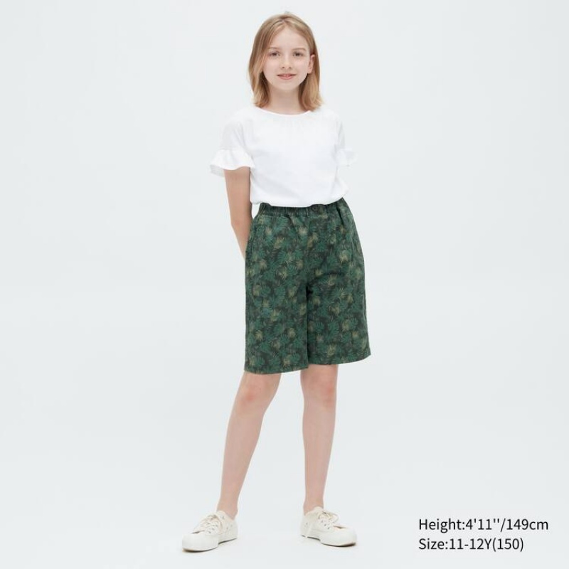 Uniqlo Stretch Printed Easy Kids' Shorts Dark Green | KJZSFO217