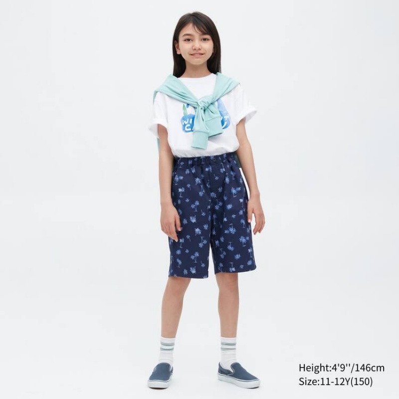 Uniqlo Stretch Printed Easy Kids' Shorts Navy | LQDTFH460