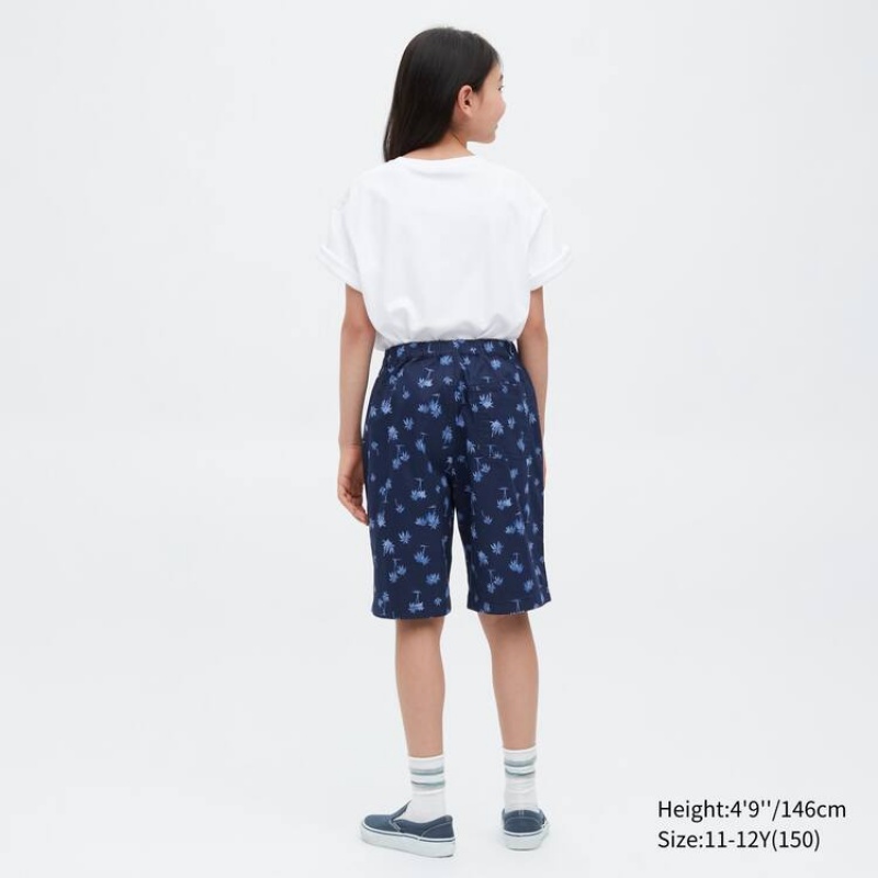 Uniqlo Stretch Printed Easy Kids' Shorts Navy | LQDTFH460