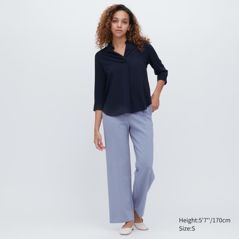 Uniqlo Stretch Straight Leg Women\'s Trousers Blue | HXODYZ918