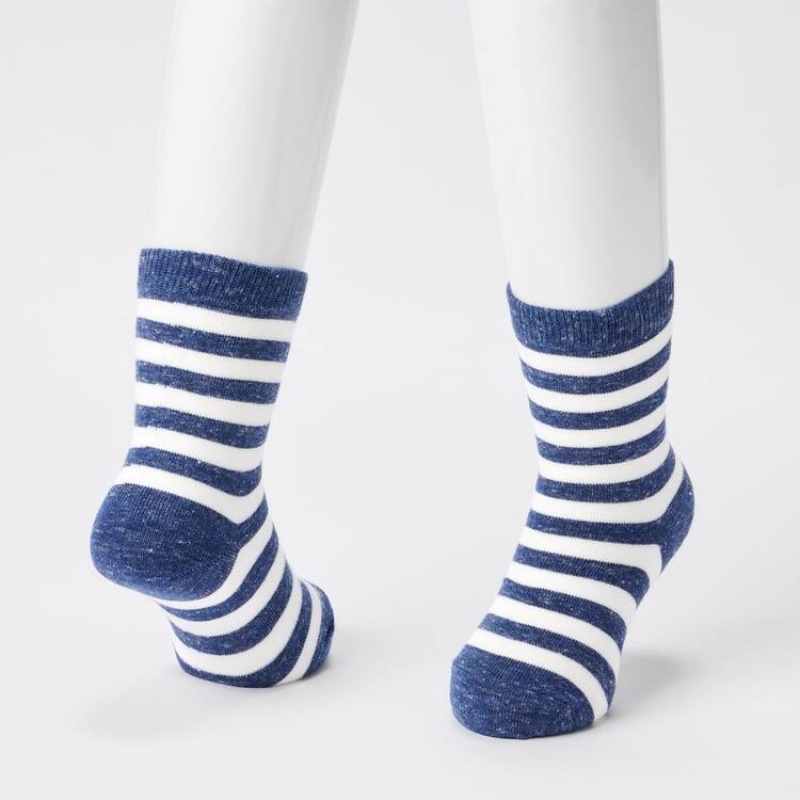 Uniqlo Striped Regular (Three Pairs) Kids' Socks Blue / White / Black | EMSRPC106