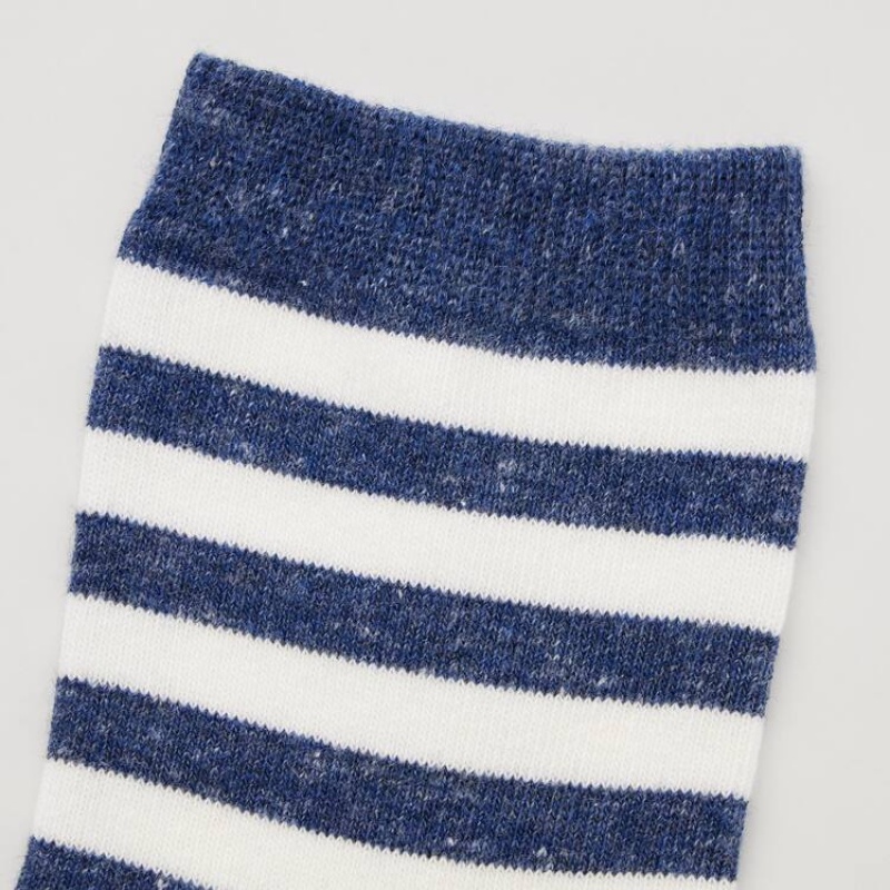 Uniqlo Striped Regular (Three Pairs) Kids' Socks Blue / White / Black | EMSRPC106