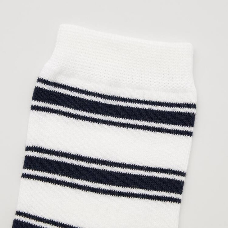 Uniqlo Striped Regular (Three Pairs) Kids' Socks Blue / White / Black | EMSRPC106