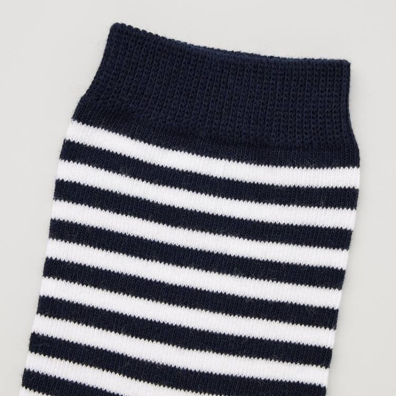 Uniqlo Striped Regular (Three Pairs) Kids' Socks Blue / White / Black | EMSRPC106