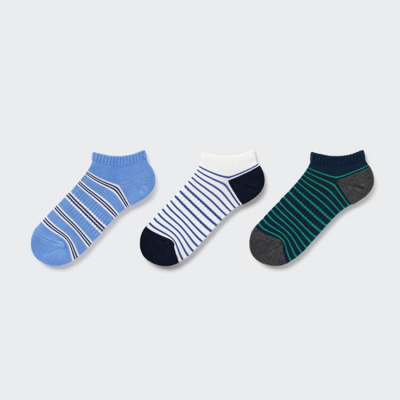 Uniqlo Striped Short (Three Pairs) Kids\' Socks Blue / White / Green | OWZFXP872