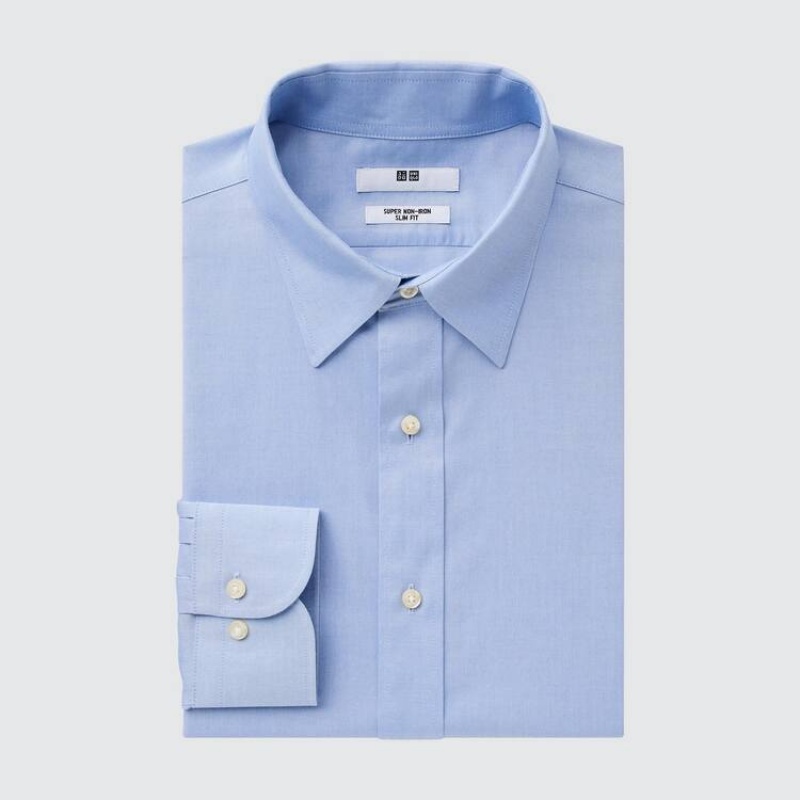 Uniqlo Super Non-iron Slim Fit (2020 Season) Men's Shirts Light Blue | JCSTPF492