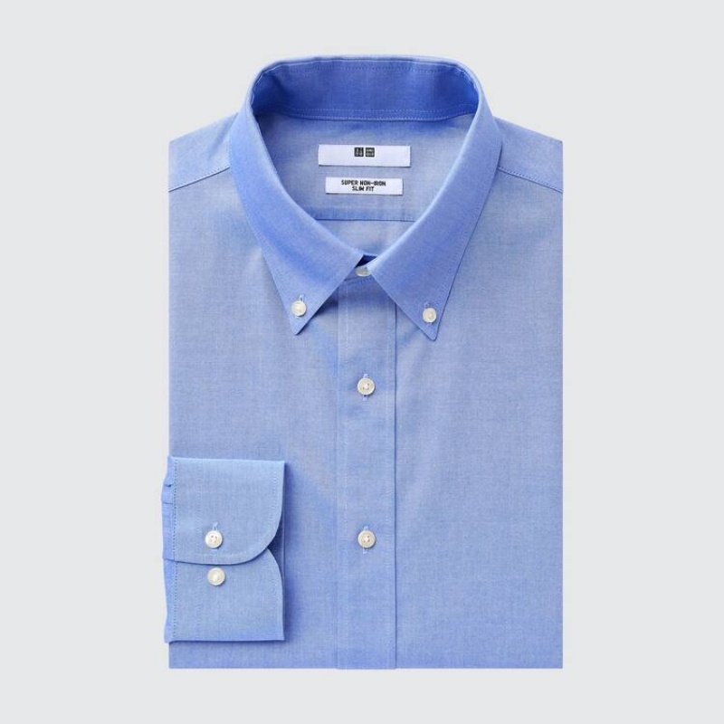 Uniqlo Super Non-iron Slim Fit (Button-down Collar) Men's Shirts Blue | ULFVYG052