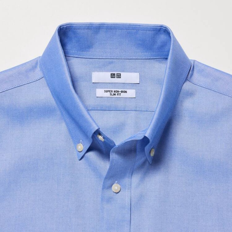 Uniqlo Super Non-iron Slim Fit (Button-down Collar) Men's Shirts Blue | ULFVYG052