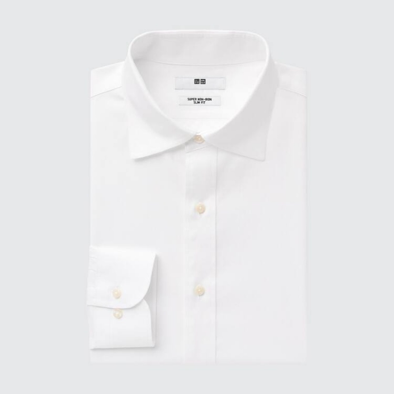 Uniqlo Super Non-iron Slim Fit (Semi-cutaway Collar) Men\'s Shirts White | FCEKRG123