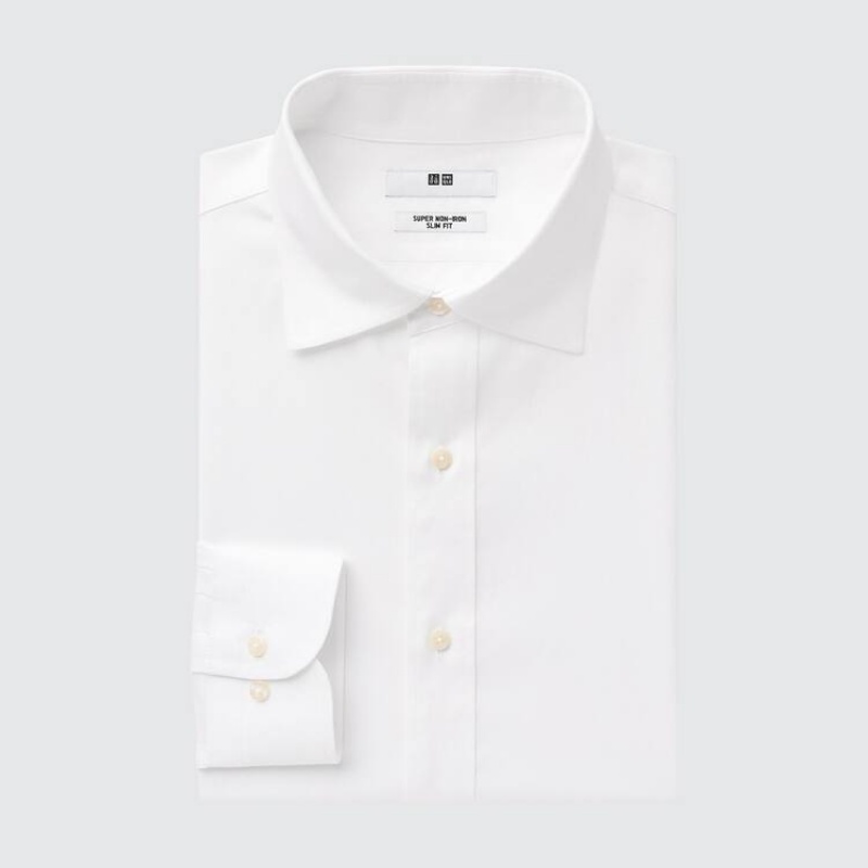 Uniqlo Super Non-iron Slim Fit (Semi-cutaway Collar) Men\'s Shirts White | VYLXUI379