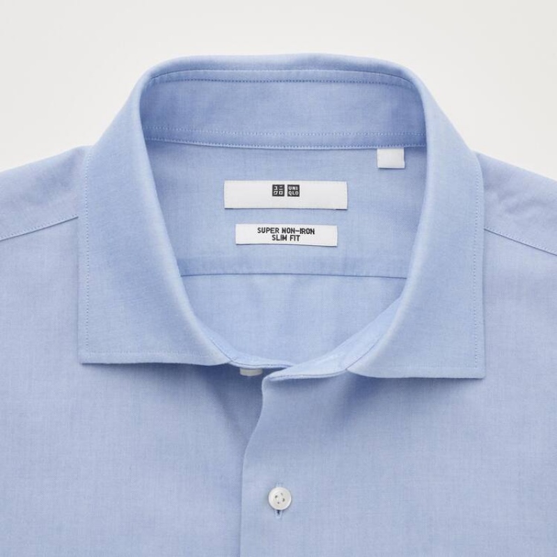 Uniqlo Super Non-iron Slim Fit (Semi-cutaway Collar) Men's Shirts Light Blue | UMQDES256