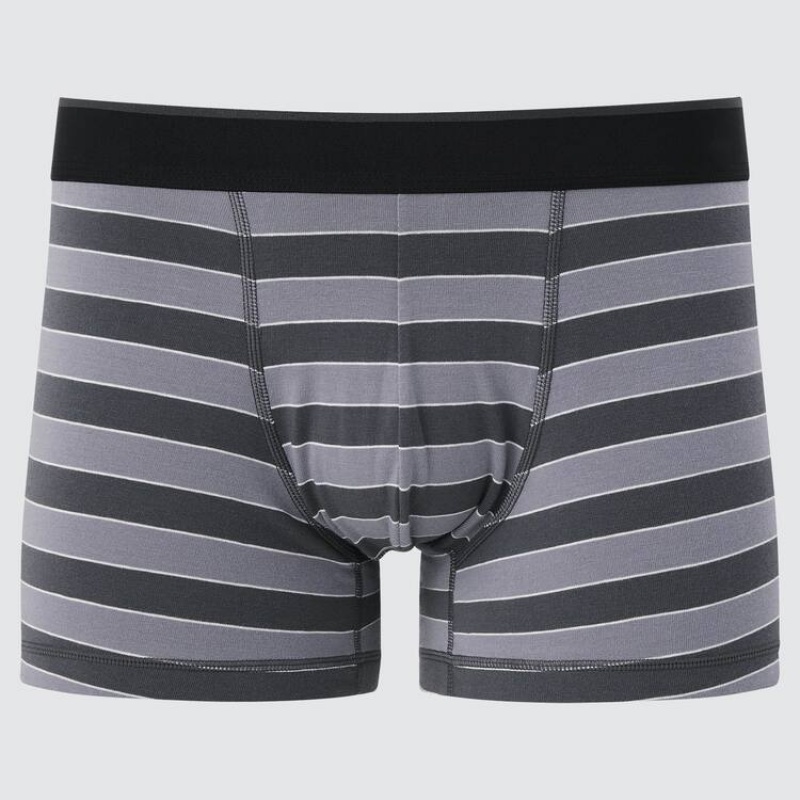 Uniqlo Supima Cotton Low Rise Striped Boxer Men\'s Underwear Dark Grey | ROPNKM290