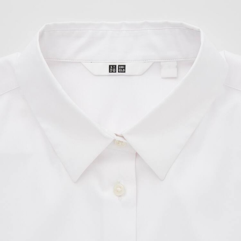 Uniqlo Supima Cotton Stretch Broadcloth Long Sleeved Women's Shirts White | VWJHAK375