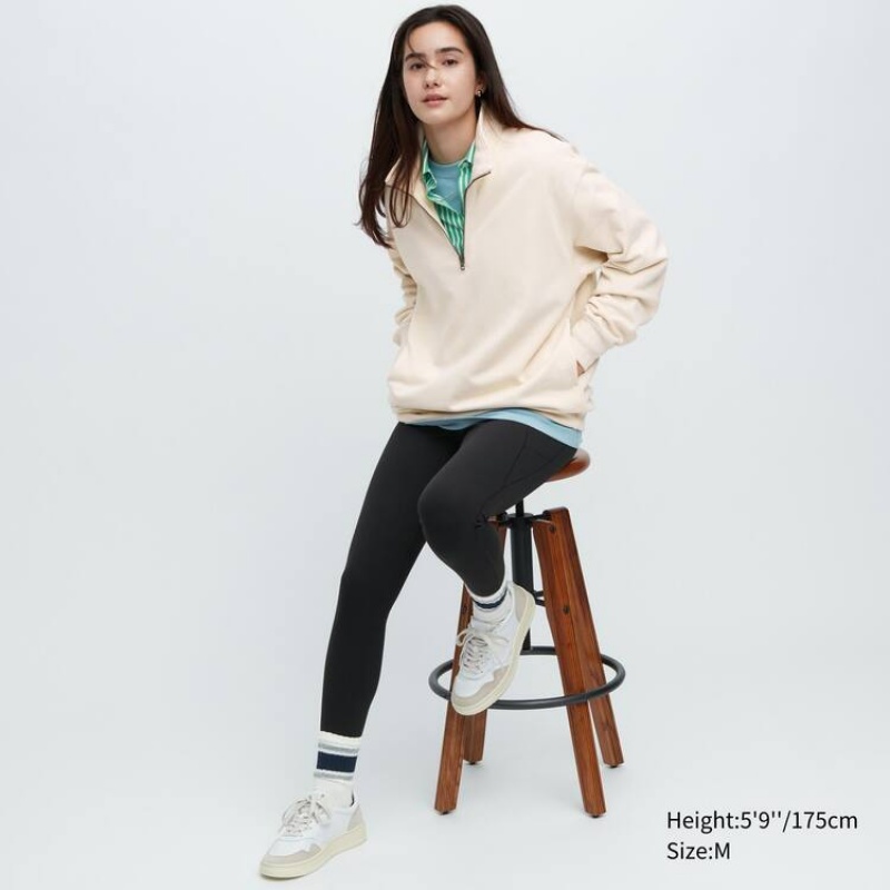 Uniqlo Sweat Half-zipped Pullover Men's Sweatshirts Beige | QJIYEO601