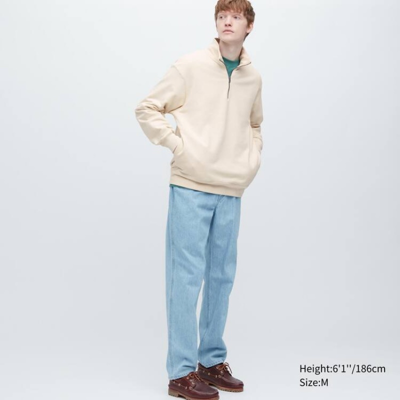 Uniqlo Sweat Half-zipped Pullover Men's Sweatshirts Beige | QJIYEO601