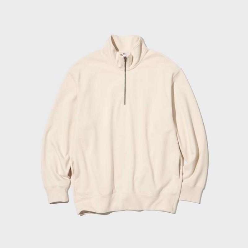 Uniqlo Sweat Half-zipped Pullover Men's Sweatshirts Beige | QJIYEO601