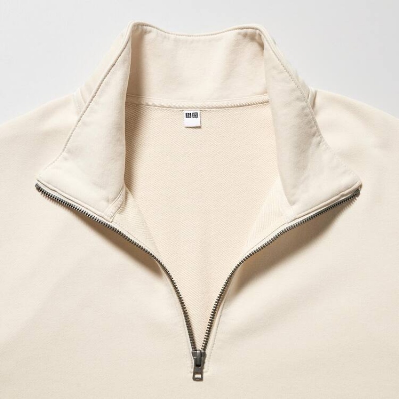 Uniqlo Sweat Half-zipped Pullover Men's Sweatshirts Beige | QJIYEO601