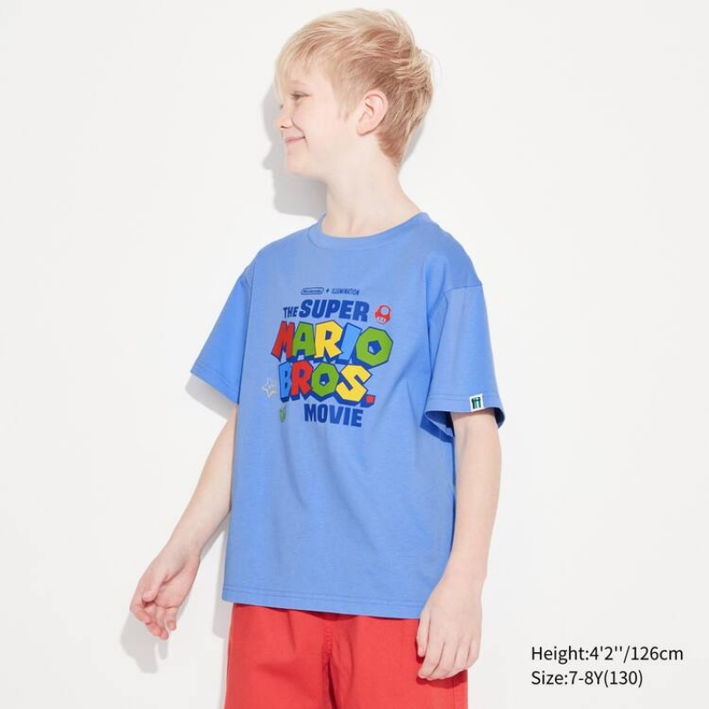 Uniqlo The Super Mario Bros Movie Ut Graphic Kids' T Shirts Blue | URTXSL397