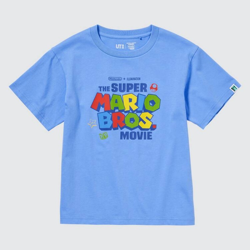 Uniqlo The Super Mario Bros Movie Ut Graphic Kids' T Shirts Blue | URTXSL397