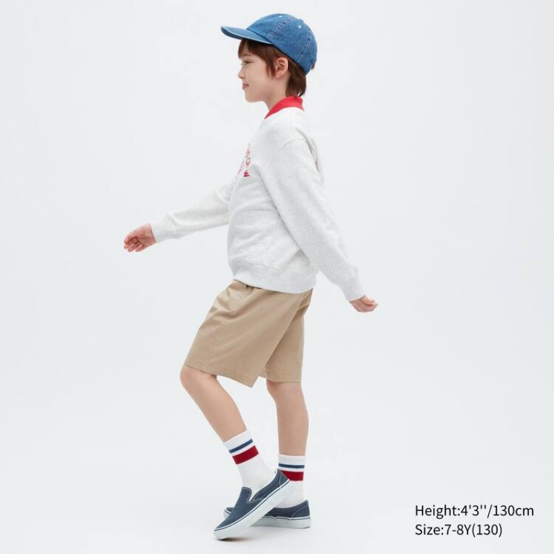 Uniqlo Twill Stretch Easy Kids' Shorts Beige | FIMUHL648