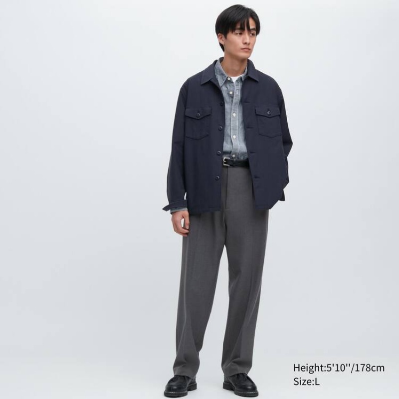 Uniqlo Two-way Stretch Pleated Tapered Fit Men's Trousers Grey | QBDTIX490