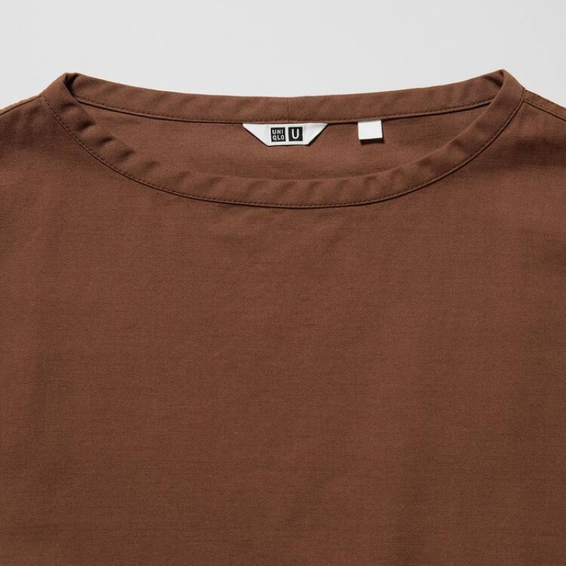 Uniqlo U 3/4 Sleeved Women's Dress Brown | WVPDIL396