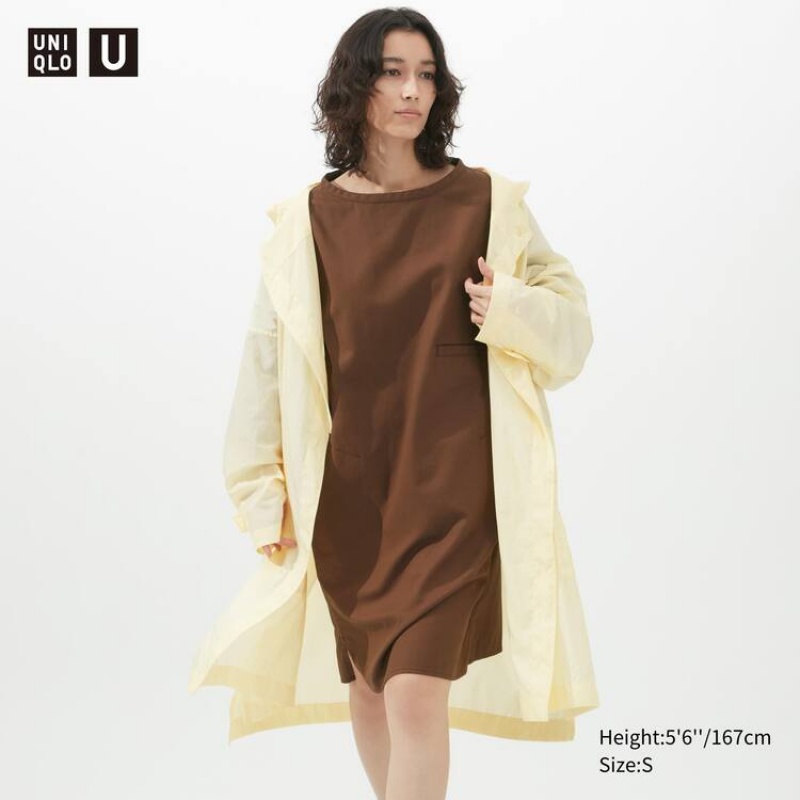 Uniqlo U 3/4 Sleeved Women\'s Dress Brown | WVPDIL396