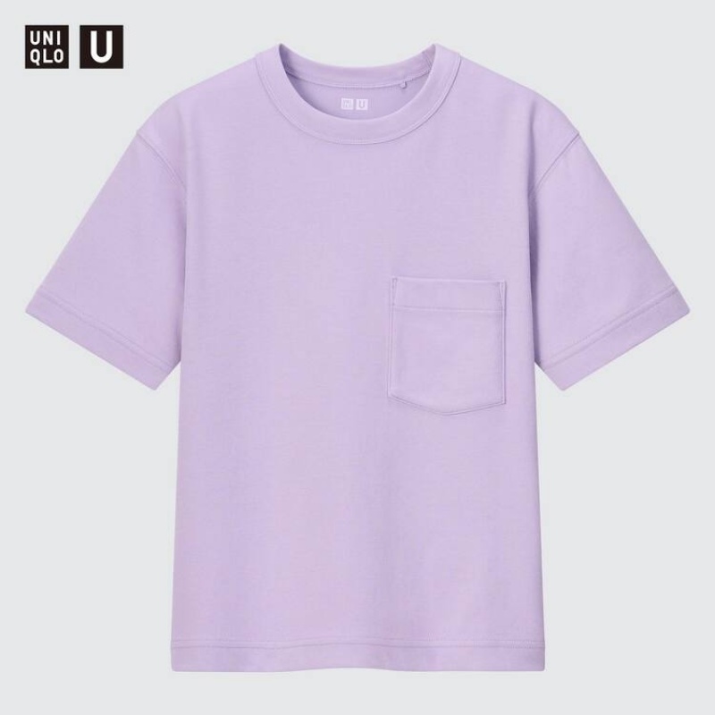 Uniqlo U Airism Cotton Crew Neck (2021 Season) Kids\' T Shirts Purple | QRGLAE815