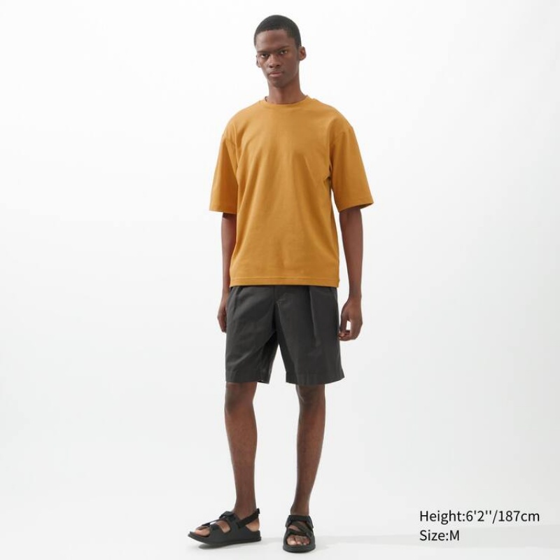 Uniqlo U Airism Cotton Crew Neck Oversized Fit Half Sleeved Men's T Shirts Orange | PZJSCR843