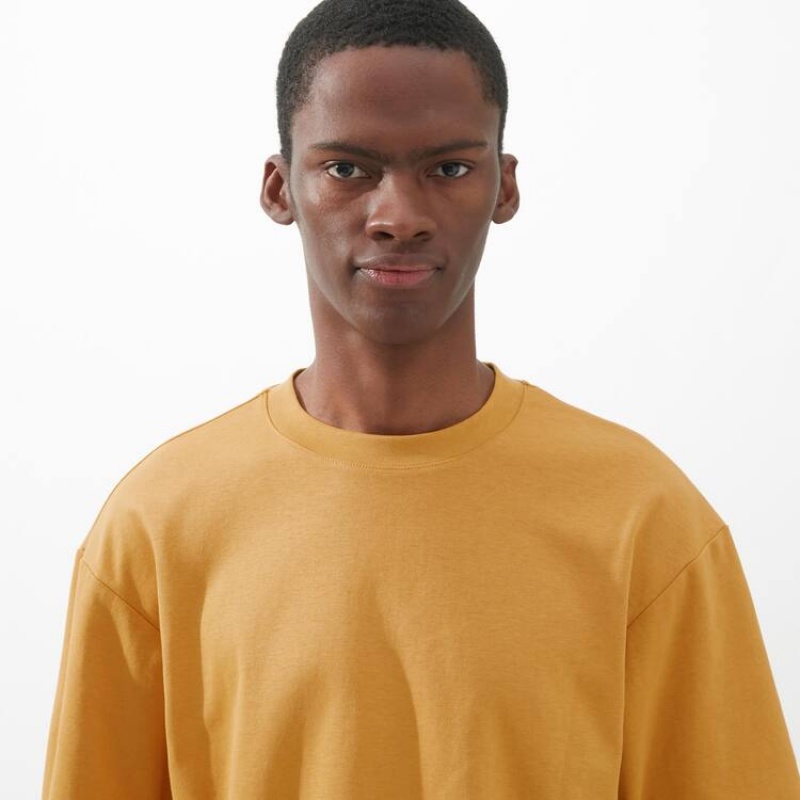 Uniqlo U Airism Cotton Crew Neck Oversized Fit Half Sleeved Men's T Shirts Orange | PZJSCR843