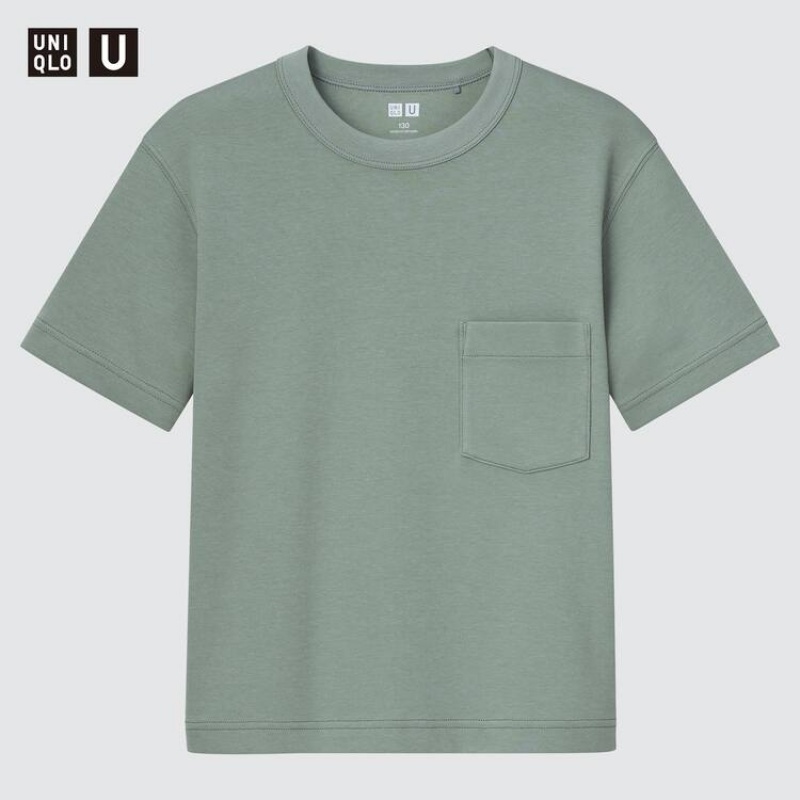 Uniqlo U Airism Cotton Crew Neck Short Sleeved Kids\' T Shirts Green | LHSRYN803