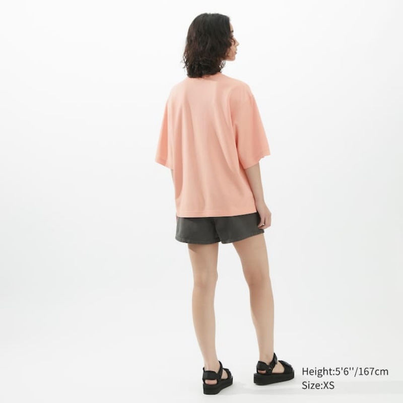 Uniqlo U Airism Cotton Oversized Women's T Shirts Pink | YMQSHX861