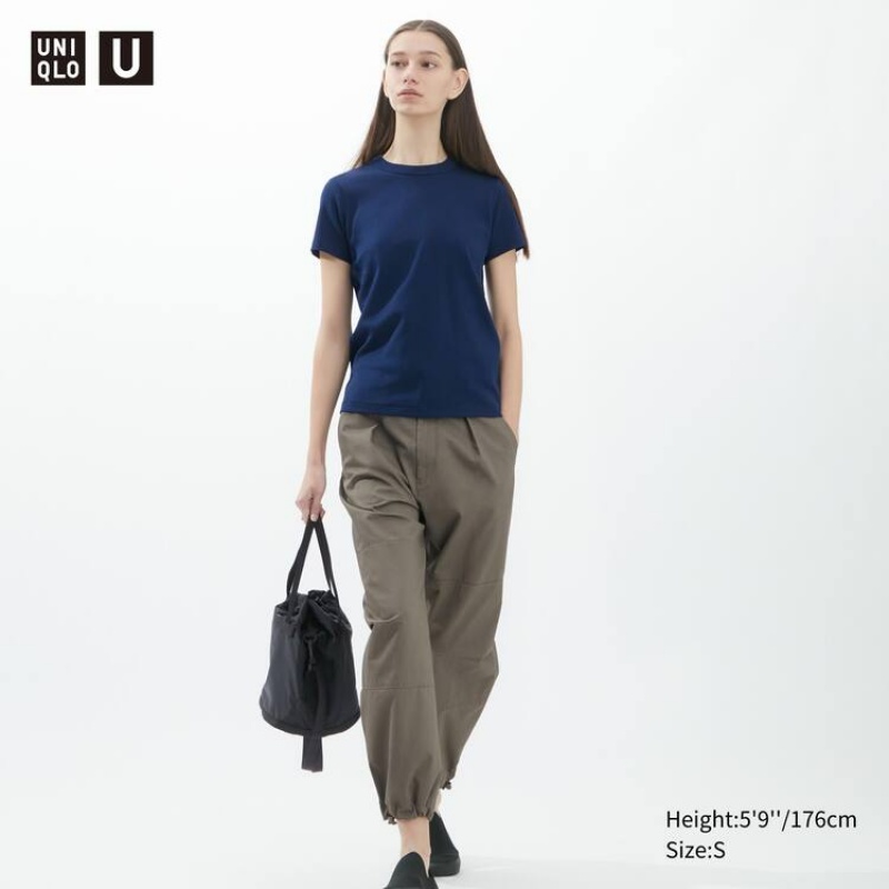 Uniqlo U Crew Neck Short Sleeved Women\'s T Shirts Navy | PVIADR712