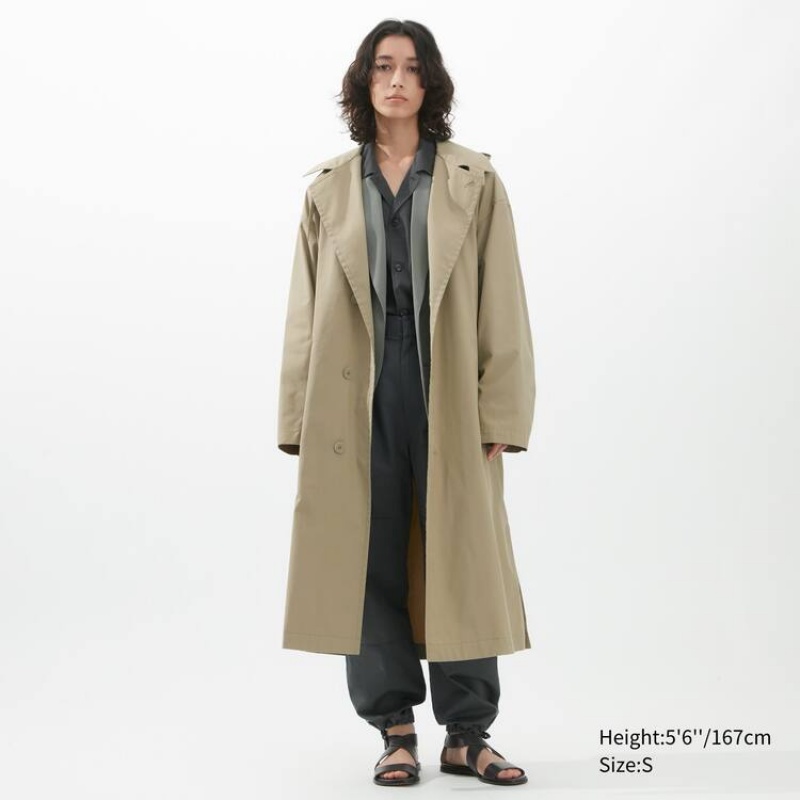 Uniqlo U Hooded Long Women's Coats Khaki | CZNVLY067