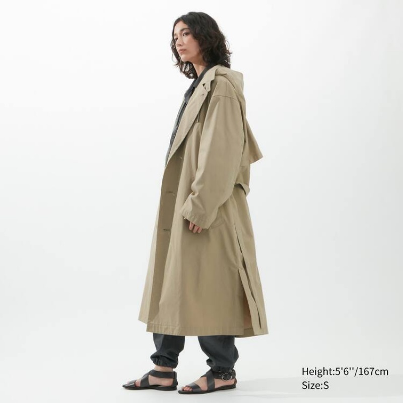 Uniqlo U Hooded Long Women's Coats Khaki | CZNVLY067