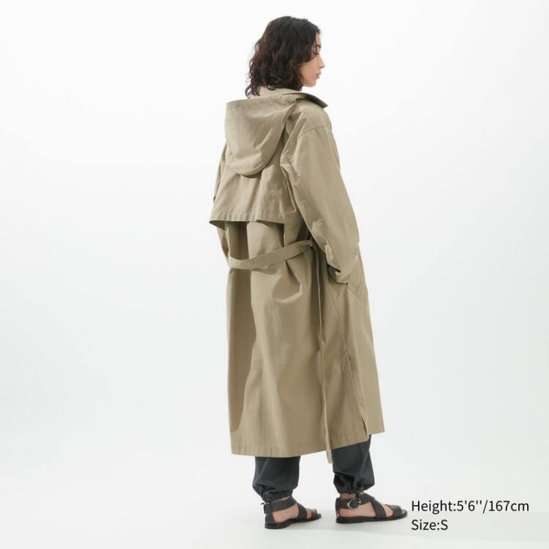 Uniqlo U Hooded Long Women's Coats Khaki | CZNVLY067