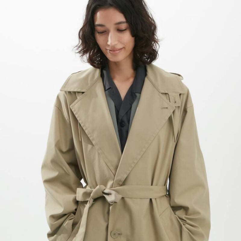 Uniqlo U Hooded Long Women's Coats Khaki | CZNVLY067