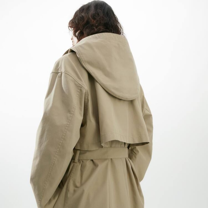 Uniqlo U Hooded Long Women's Coats Khaki | CZNVLY067