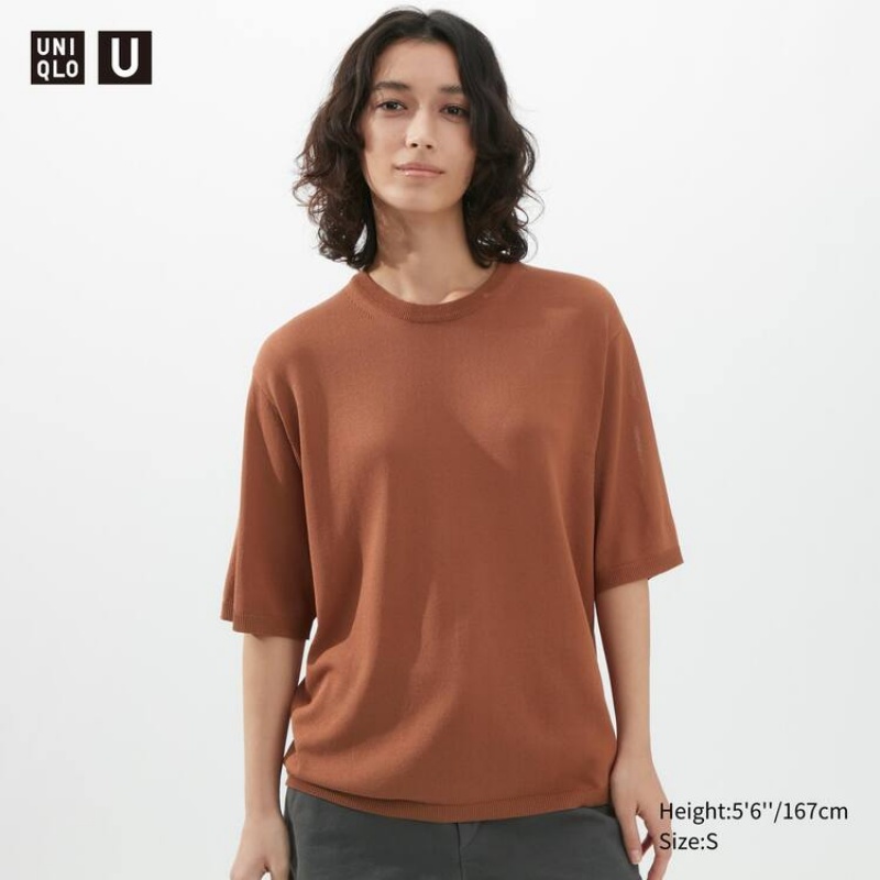 Uniqlo U Knitted Women\'s Knitwear Brown | SICEFD791