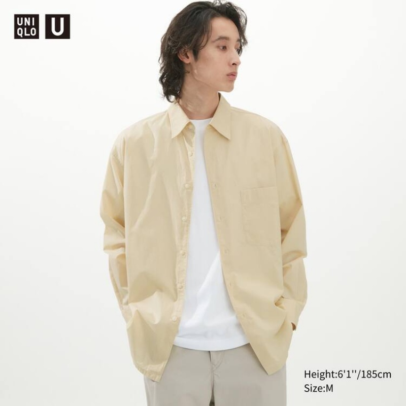 Uniqlo U Oversized Men\'s Shirts Cream | WBDVGP253