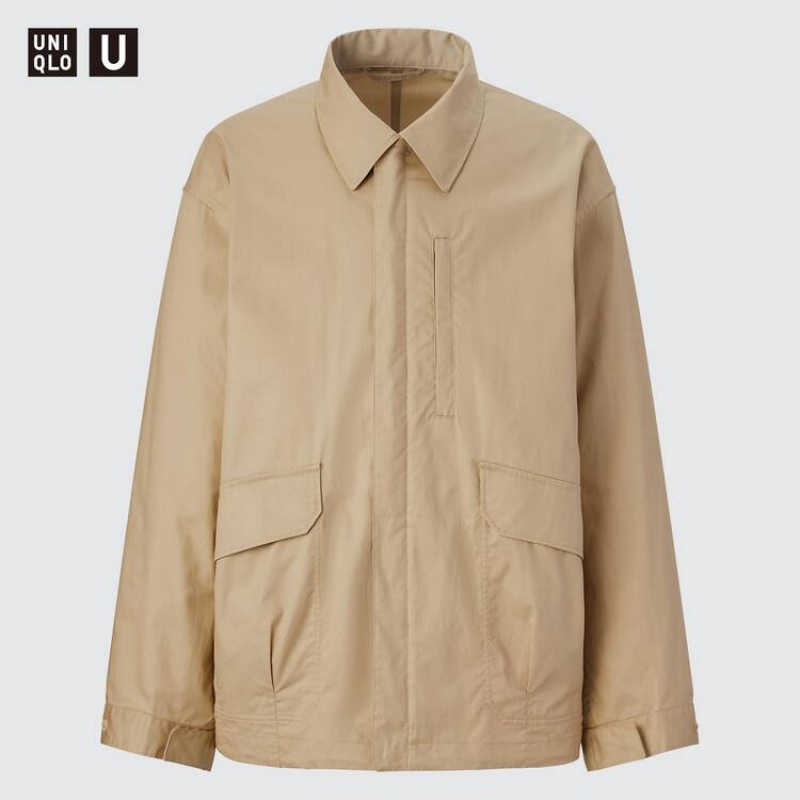 Uniqlo U Oversized Utility Men's Jackets Beige | FWCTNY476