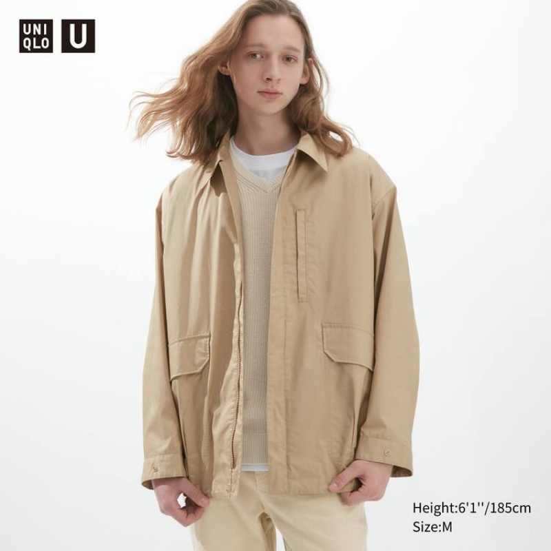 Uniqlo U Oversized Utility Men\'s Jackets Beige | FWCTNY476