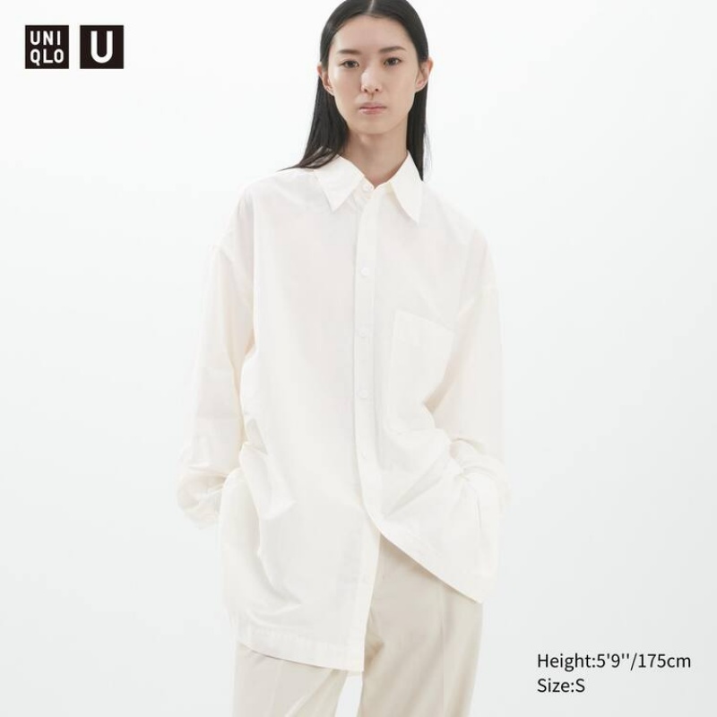 Uniqlo U Oversized Women\'s Shirts White | NWHBKD706