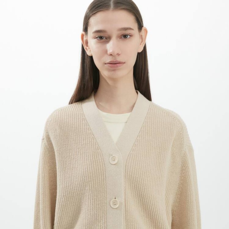 Uniqlo U Ribbed Women's Cardigan Beige | WZOJUK052