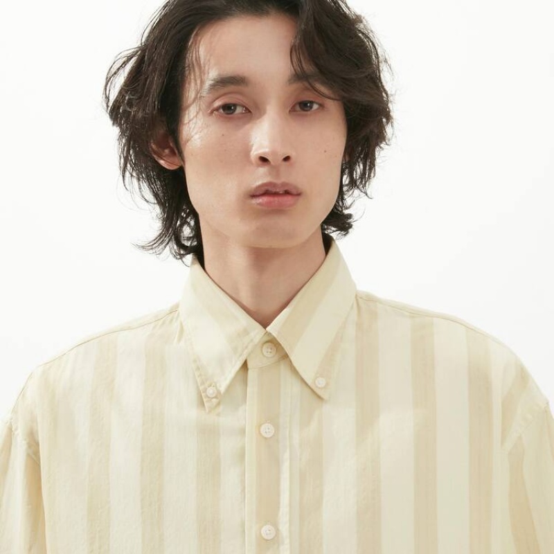 Uniqlo U Seersucker Casual Striped Short Sleeved Men's Shirts Cream | JRNHXA938