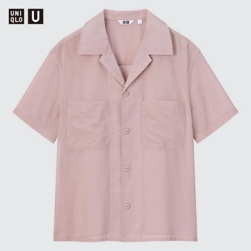 Uniqlo U Sheer Short Sleeved Women's Shirts Pink | ELYWJO379