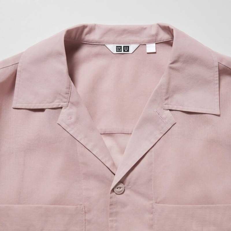 Uniqlo U Sheer Short Sleeved Women's Shirts Pink | ELYWJO379